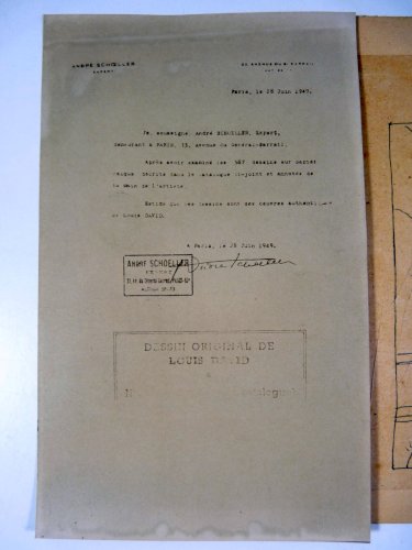 Dessin original de Louis DAVID 1748-1825 avec certificat d'authenticité