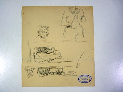 Original drawing from the early 20th century by François GUIGUET, 1914 stamp D - 16 x 14 cm