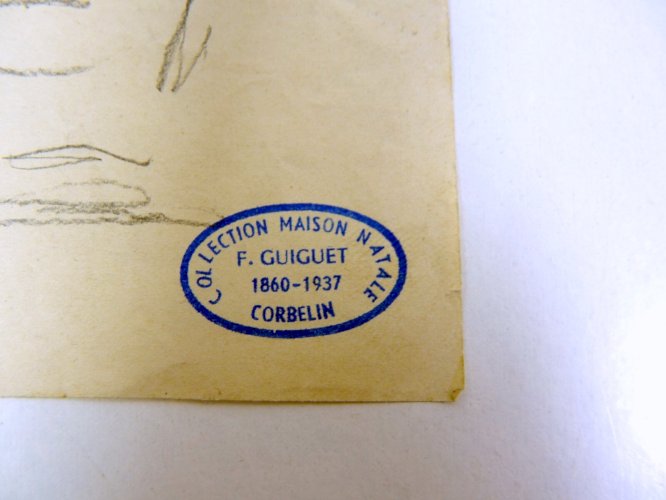 Dessin original début XX° de François GUIGUET, 1914 tampon D - 16 x 14 cm