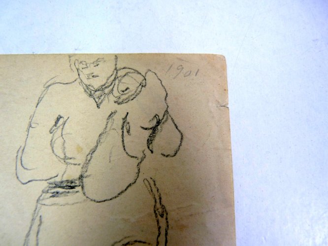 Dessin original début XX° de François GUIGUET, 1914 tampon D - 16 x 14 cm