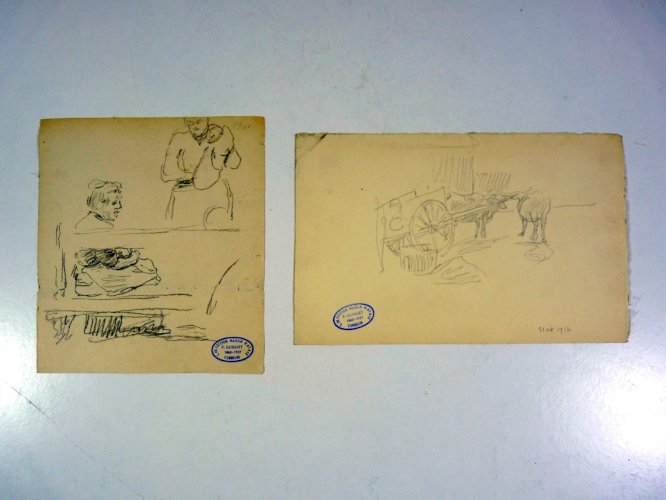 Dessin original début XX° de François GUIGUET, 1914 tampon D - 20 x 12,5 cm