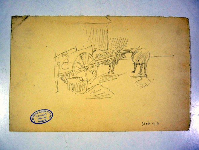 Dessin original début XX° de François GUIGUET, 1914 tampon D - 20 x 12,5 cm