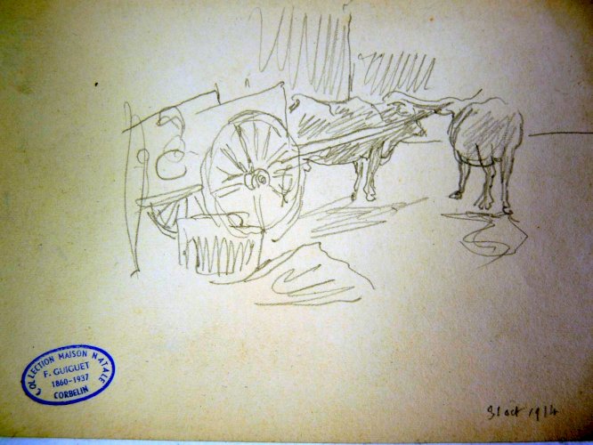 Dessin original début XX° de François GUIGUET, 1914 tampon D - 20 x 12,5 cm