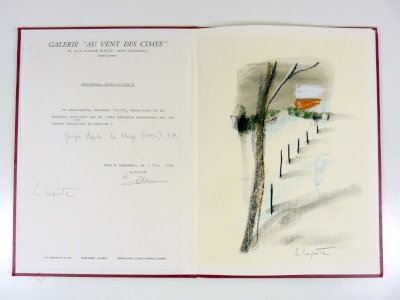 Dessin original école française XX PAYSAGE MARIN signé George Laporte Certificat