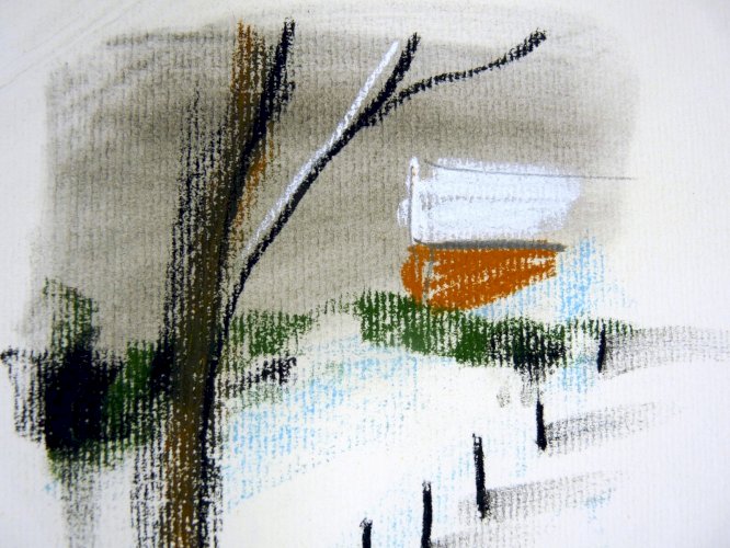 Dessin original école française XX PAYSAGE MARIN signé George Laporte Certificat