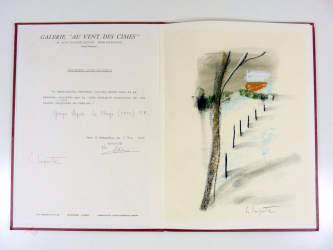 Dessin original école française XX PAYSAGE MARIN signé George Laporte Certificat