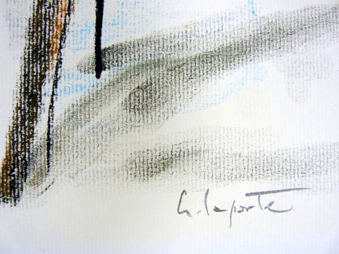 Dessin original école française XX PAYSAGE MARIN signé George Laporte Certificat