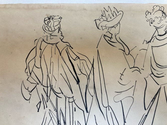 Dessin Original Encre Les Rois Mages Jesus Christ Sur Papier Crayon