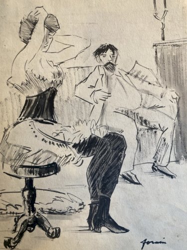 Dessin Original Encre Prostitution Prostituée Jean Louis Forain Femme 1930 Art