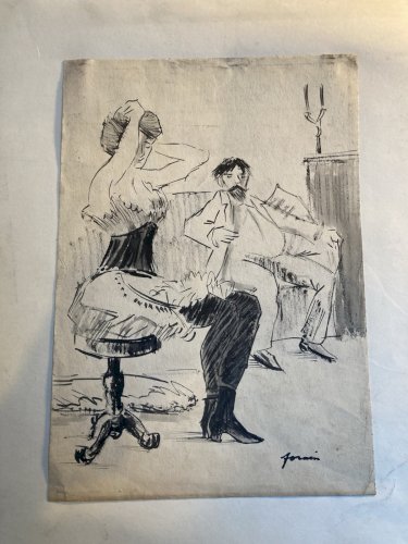 Dessin Original Encre Prostitution Prostituée Jean Louis Forain Femme 1930 Art