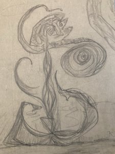 Dessin Papier 1940 Jeanne Kosnick Kloss crayon abstrait abstraction Drawing Old