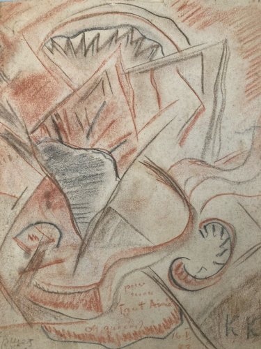 Dessin Papier 1940 Jeanne Kosnick Kloss crayon abstrait abstraction Drawing Old