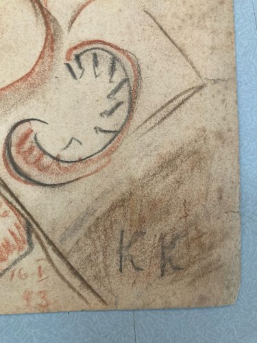 Dessin Papier 1940 Jeanne Kosnick Kloss crayon abstrait abstraction Drawing Old