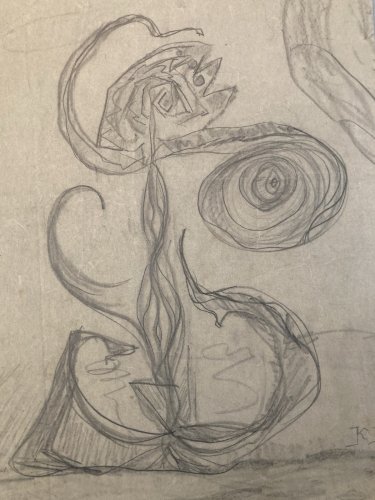 Dessin Papier 1940 Jeanne Kosnick Kloss crayon abstrait abstraction Drawing Old
