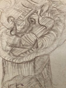 Dessin Papier 1940 Jeanne Kosnick Kloss crayon Portrait Expressionnisme Drawing