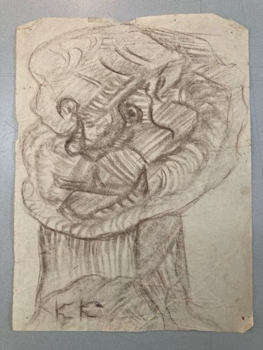 Dessin Papier 1940 Jeanne Kosnick Kloss crayon Portrait Expressionnisme Drawing