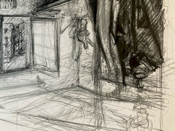 dessin Papier Crayon Sur Papier 1960 Intérieur Architecte Lit Bureau