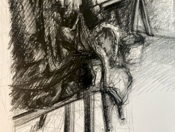dessin Papier Crayon Sur Papier 1960 Intérieur Architecte Lit Bureau