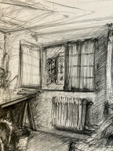 dessin Papier Crayon Sur Papier 1960 Intérieur Architecte Lit Bureau