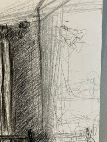 dessin Papier Crayon Sur Papier 1960 Intérieur Architecte Lit Bureau