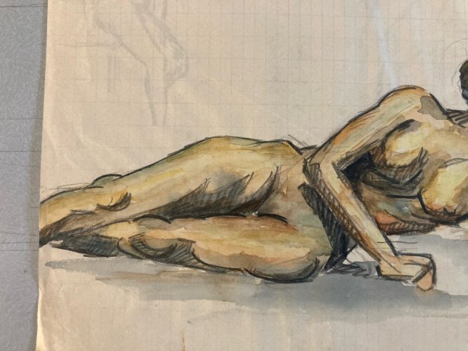 Dessin Papier Femme Nue Art Nu Gouache Aquarelle Fauve Corps 1940 Fauvisme