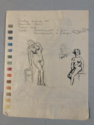 Dessin Papier Femme Nue Art Nu Gouache Aquarelle Fauve Corps 1940 Fauvisme