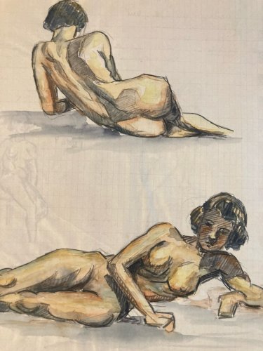 Dessin Papier Femme Nue Art Nu Gouache Aquarelle Fauve Corps 1940 Fauvisme