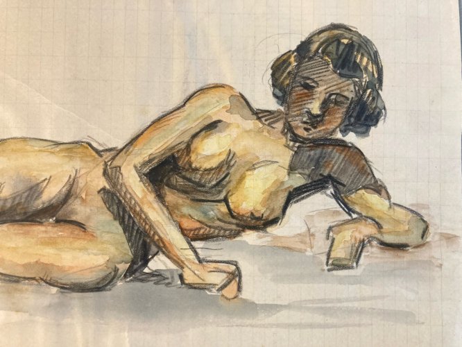 Dessin Papier Femme Nue Art Nu Gouache Aquarelle Fauve Corps 1940 Fauvisme