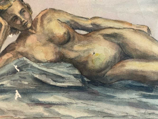 Dessin Papier Femme Nue Art Nu Gouache Aquarelle Fauve Corps 1945 Fauvisme
