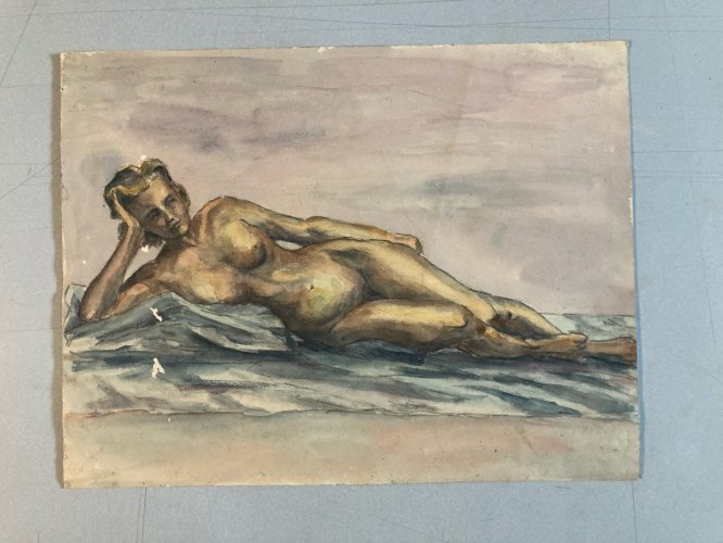 Dessin Papier Femme Nue Art Nu Gouache Aquarelle Fauve Corps 1945 Fauvisme