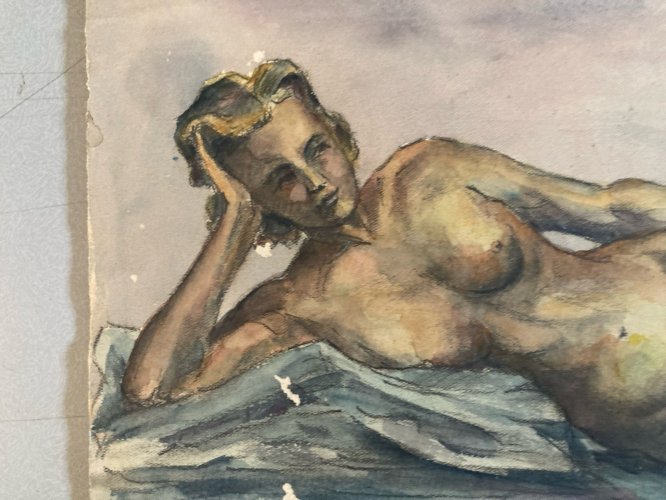 Dessin Papier Femme Nue Art Nu Gouache Aquarelle Fauve Corps 1945 Fauvisme