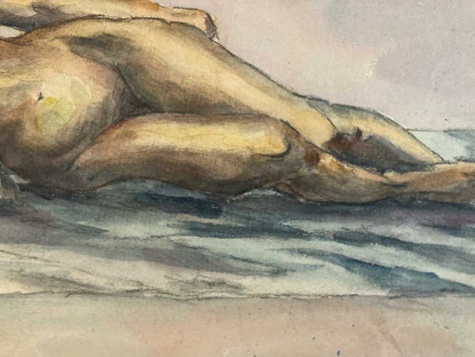 Dessin Papier Femme Nue Art Nu Gouache Aquarelle Fauve Corps 1945 Fauvisme