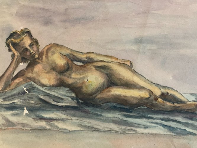 Dessin Papier Femme Nue Art Nu Gouache Aquarelle Fauve Corps 1945 Fauvisme