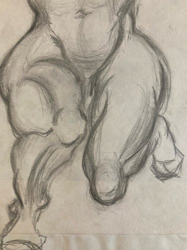 Dessin Papier Femme Nue Nu Art À Identifier Crayon 1960 Expressionniste