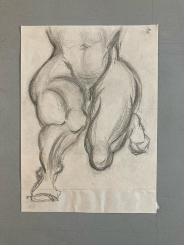Dessin Papier Femme Nue Nu Art À Identifier Crayon 1960 Expressionniste