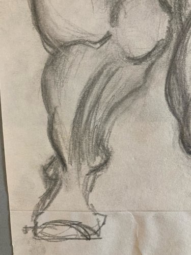 Dessin Papier Femme Nue Nu Art À Identifier Crayon 1960 Expressionniste