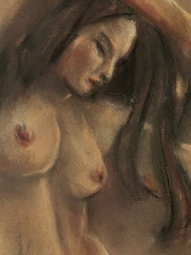 Dessin Papier Fusain Femme étude classique Cubiste Post Cubisme 1978 Art