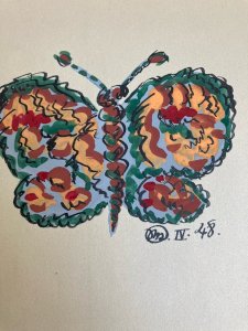 Dessin Papillon Gouache Peinture 1950 Papier Expressionniste Expressionnisme Art