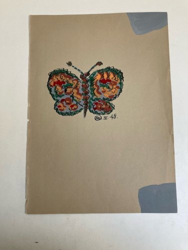 Dessin Papillon Gouache Peinture 1950 Papier Expressionniste Expressionnisme Art