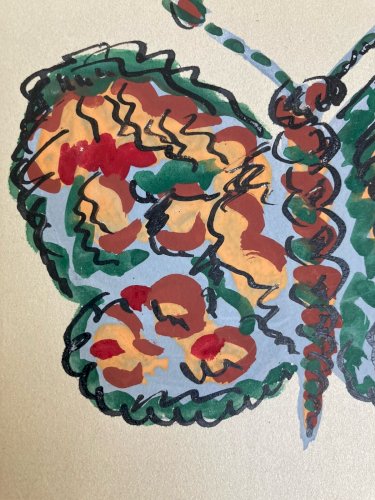 Dessin Papillon Gouache Peinture 1950 Papier Expressionniste Expressionnisme Art