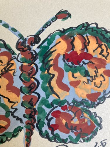 Dessin Papillon Gouache Peinture 1950 Papier Expressionniste Expressionnisme Art