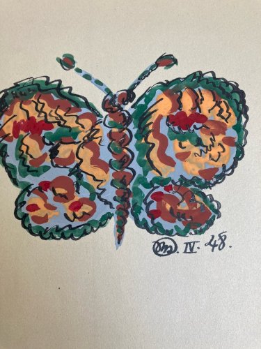Dessin Papillon Gouache Peinture 1950 Papier Expressionniste Expressionnisme Art