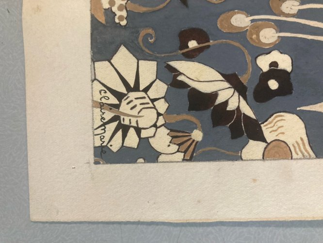 Dessin Peinture 1930 Original Art Deco Abstrait Gouache Papier Ancien Fleur