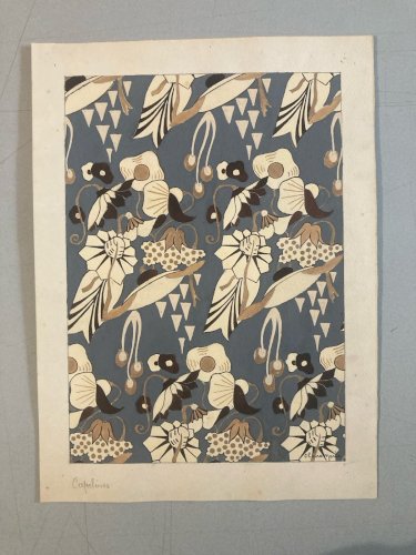 Dessin Peinture 1930 Original Art Deco Abstrait Gouache Papier Ancien Fleur