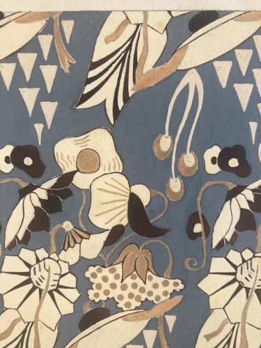 Dessin Peinture 1930 Original Art Deco Abstrait Gouache Papier Ancien Fleur