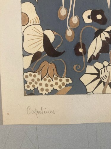 Dessin Peinture 1930 Original Art Deco Abstrait Gouache Papier Ancien Fleur