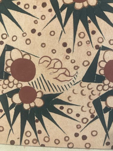 Dessin Peinture 1930 Original Art Deco Abstrait Motif Gouache Papier Ancien