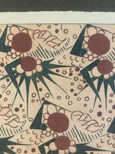 Dessin Peinture 1930 Original Art Deco Abstrait Motif Gouache Papier Ancien