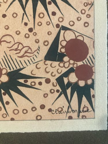 Dessin Peinture 1930 Original Art Deco Abstrait Motif Gouache Papier Ancien