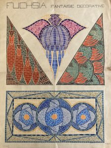 Dessin Peinture 1930 Original Art Deco Nouveau Gouache Papier Ancien Mosaïque